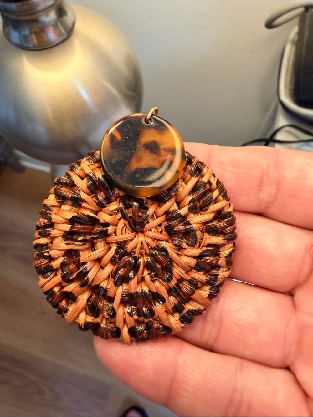 Woven Round Drop Earring in Brown and Black - Women Accessories
